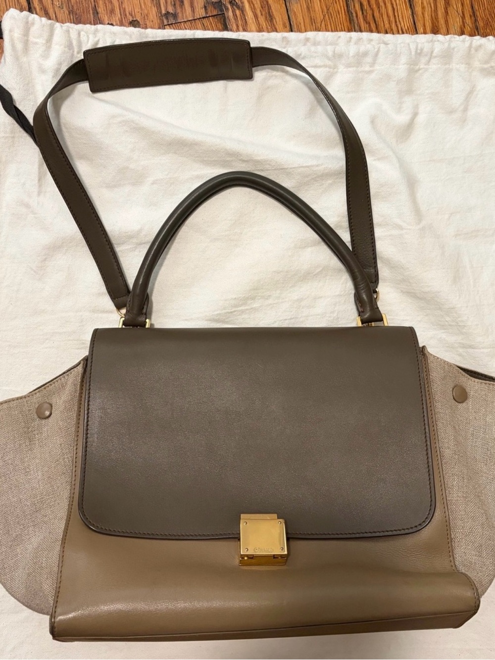 Celine Trapeze Medium Two-Tone Beige and Taupe Leather Top-Handle Shoulder Bag